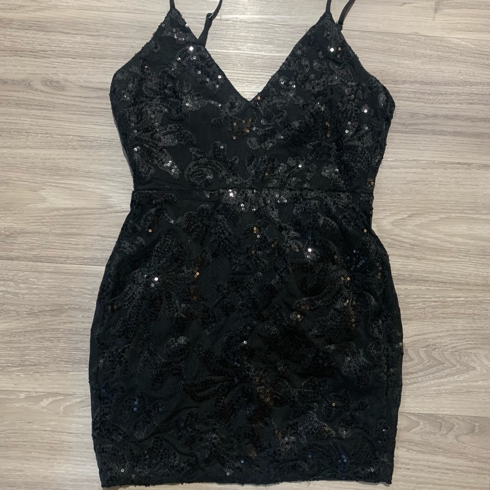 Black sequence mini dress